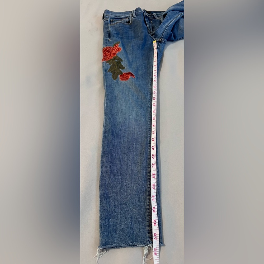 EXPRESS Jeans Ankle Legging Mid Rise Women’s size 4 flower embroidery Out Hem - Picture 2 of 9